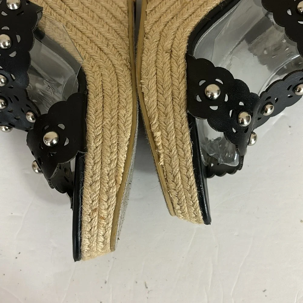 Cato Studded Black Platform Wedge Espadrille Sandals Size 8